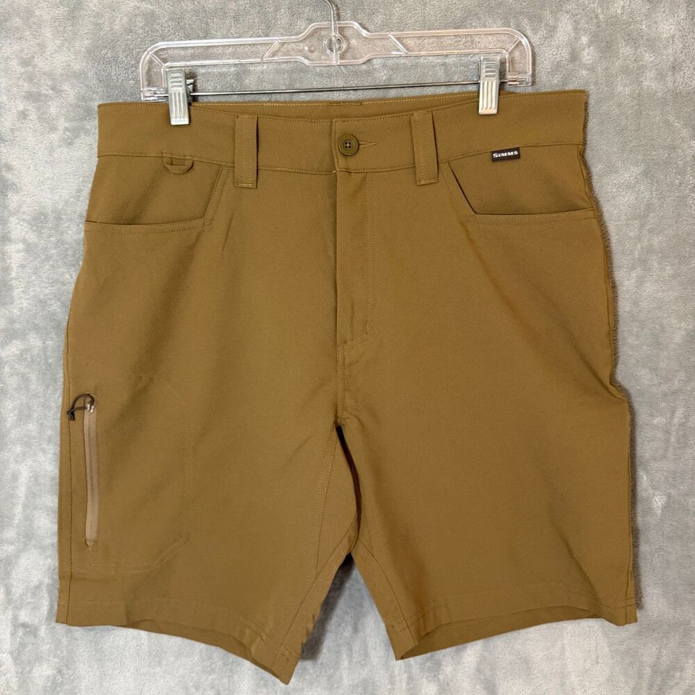 Simms Skiff Shorts Men 34 Sandbar Brown Zipper Cargo Pocket Fishing Hike Hybrid